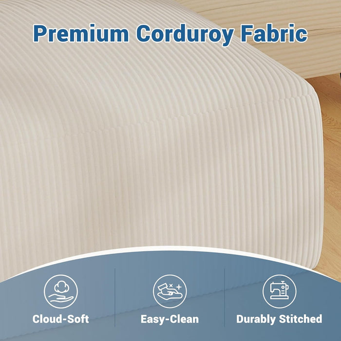 40" Square Stuffed Ottoman Pouf for Sofa Couch, Corduroy Poufs with Foam Chunk Filling, Furry & Fluffy Pouf Footstool Movable Ottoman. 40*31 Floor Poufs Foot Rest for Living Room, Beige(2 Piece Set)