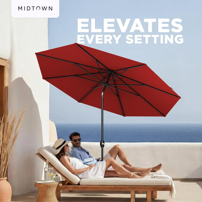 – the Lean 9 Ft Patio Umbrella with 10-Year-No-Fade Acrylast Acrylic Fabric, Auto-Tilt and 8 Reinforced Ribs for Deck, Pool, Garden, Hotel & Cafes – Regatta Red Canopy, Black Pole