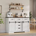 47.2 in Farmhouse Buffet Cabinet, Sideboard Cabinet with 6 Drawers, White Coffee Bar with Sliding Barn Doors for Dinning Room, Kitchen, Living Room