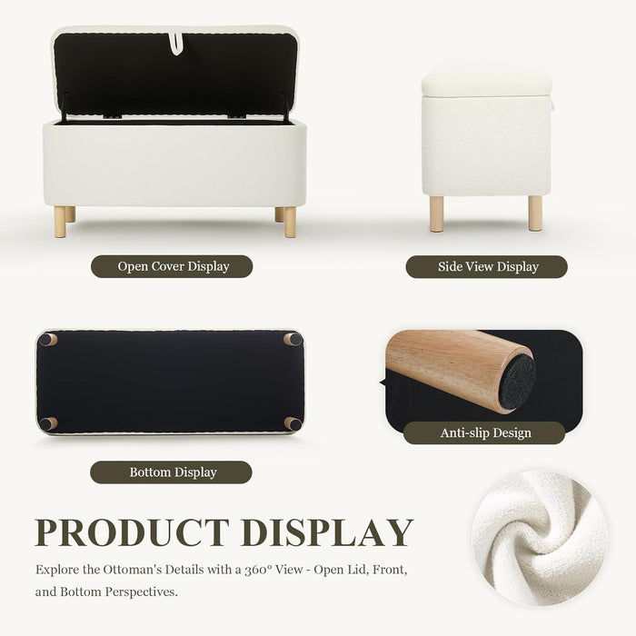 Ottoman with Storage, Storage Ottoman Bench, Entryway Bench with Wood Legs for Living Room, Sitting Area,Cream