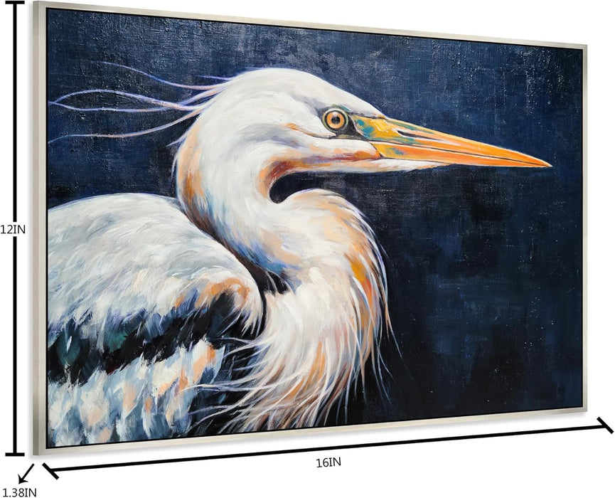 Heron Hand Painted Textured Framed Canvas Wall Art