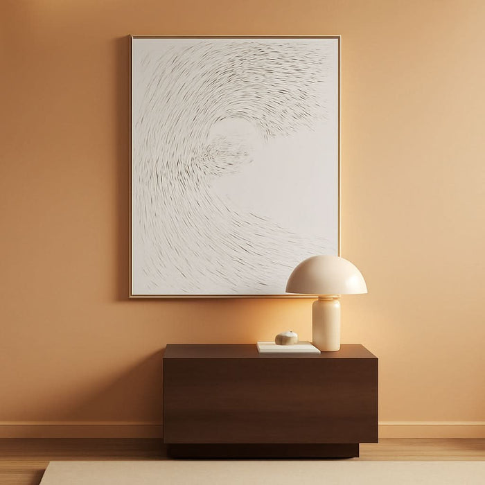 White Textured Wall Art - Hand Painted Ocean Waves Oil Painting Framed Large Minimalist Canvas Artwork for Living Room 45X30 Vertical Wall Decor