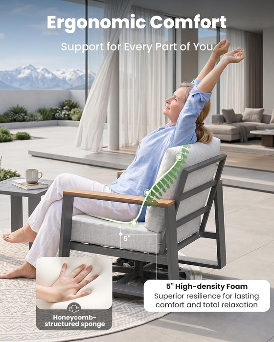 Outdoor Swivel Patio Chairs Set of 3, Aluminum Large 3-Piece Outdoor Patio Conversation Furntiure Set with Side Table, Luxury Wider Seat & High Back Bistro Table and Chairs Set of 3, Gray