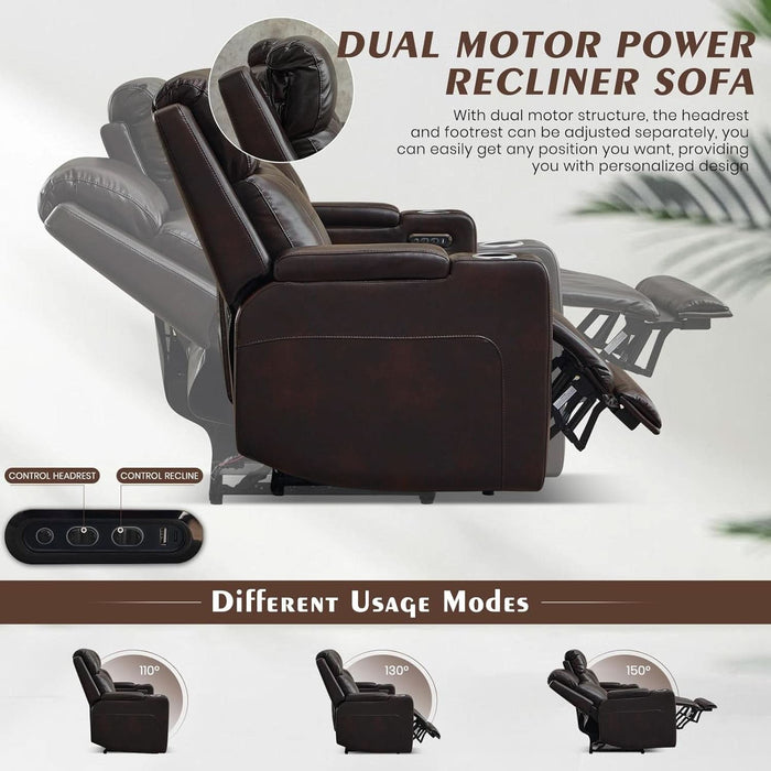 Power Reclining Sofa with Adjustable Headrest, Home Theater Seating with LED Light/Armrest Storage/Outlet/Side Pocket/Type-C USB, Power Loveseat Recliner Sofa for Home Theater