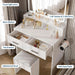 Vanity Desk with Mirror and Lights, 3 Color Modes Makeup Vanity with Cushioned Stool, 2 Drawers & Charging Station, Modern Dressing Table for Bedroom, Makeup Studio, White