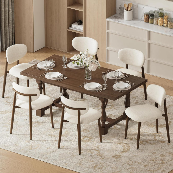 Upholstered Dining Chairs Set of 6 with Curved Back, Beige