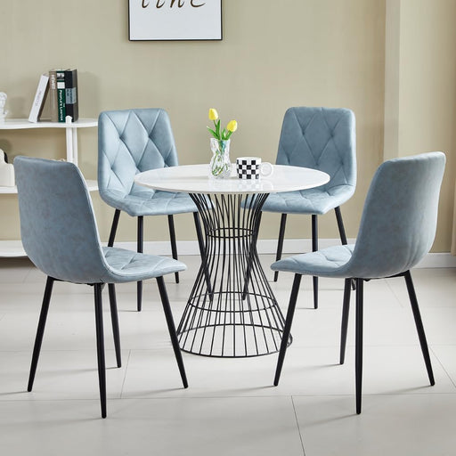 4 Set of Dining Chairs, Metal Frame Dining Chair for Kitchen Room,Technology Cloth Seat Chair for Living Room, Bedroom(Light Blue)