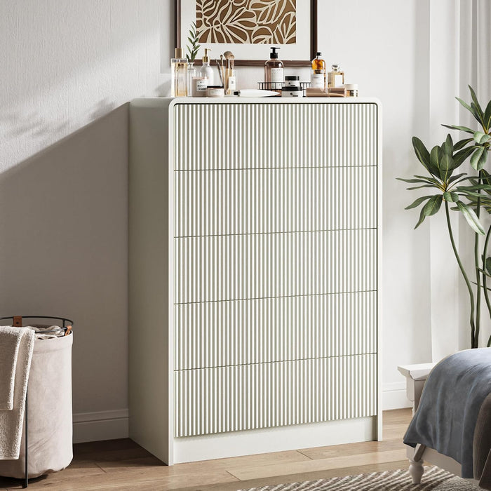 31.5" Wide Modern Curved 5 Drawer Dresser，Beige
