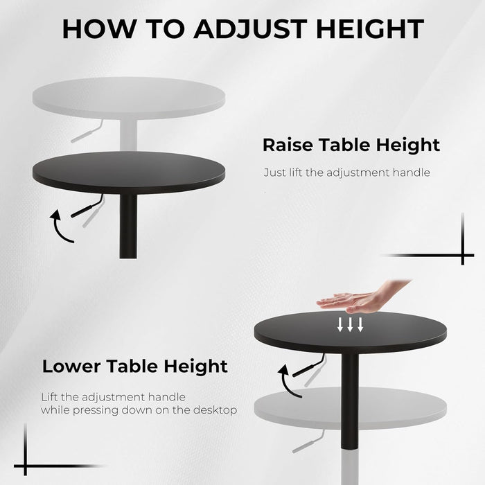 23.6'' round Pub Table, Adjustable Height Cocktail Tables for Events, Swivel High Top Table for Bistro, Kitchen, Restraurant, Indoor & Outdoor, Black