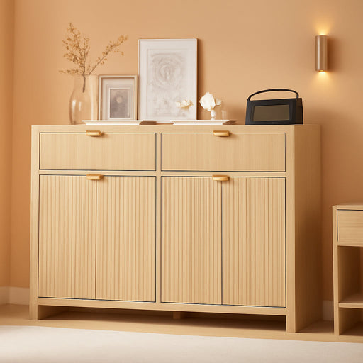 Fluted Sideboard Buffet Cabinet with Storage and Large Drawers, 55" W Credenza Storage Cabinet for Living Room or Entryway, 40'' H Farmhouse Buffet Table with Adjustable Shelves, Console Cabinet