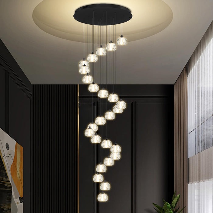 25 Light Black Modern Glam Crystal Ball Chandelier for High Ceiling Staircase Foyer Enterway Living Room Long Crystal Chandelier Lighting
