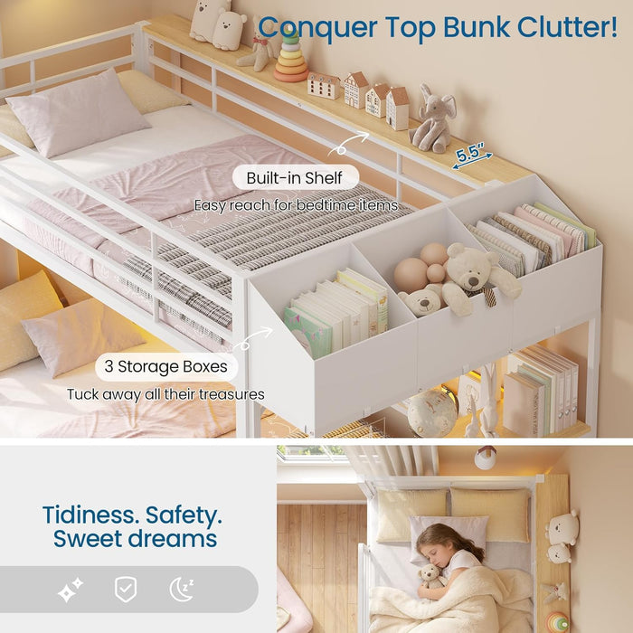 Twin Over Twin Metal Bunk Bed IntegratedStorageDrawers