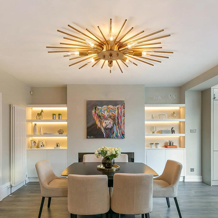 Semi Flush Mount 8 Light Ceiling Light Modern Metal Ceiling Lighting Gold Light Fixture Chandelier for Farmhouse Kitchen Dining Room Bedroom Hallway Living Room.