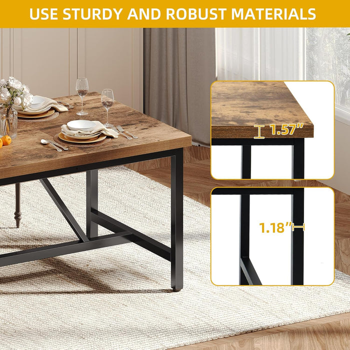 70.8" Large Dining Room Table for 6-8 People Rectangle Kitchen Table Farmhouse Industrial Wood Style Dinning Tables with Heavy Duty Metal Leg Dinner Table for Apartment Restaurant Brown