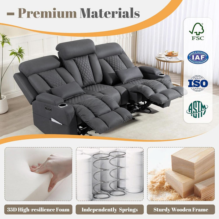 Zero Wall Hugger Power Reclining Sofa with Adjustable Headrest, Electric Reclining Couch with Drop-Down Table,Outlets, Power Loveseat Recliner Sofa for Living Room (Gray, 3 Seat)