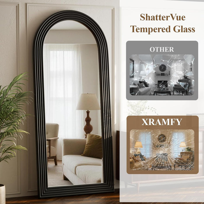 Full Length Mirror 71"X32", Black Arched Large Floor Mirror with Stand
