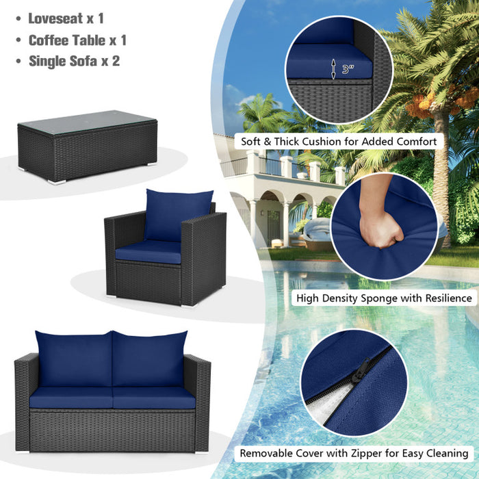 4 Pieces Patio Rattan Conversation Set with Padded Cushions