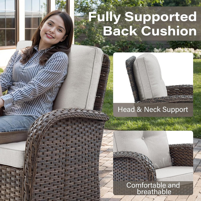 Patio Furniture Swivel Glider PE Wicker Chairs, Outdoor Swivel Rocker Seating with Cushions for Porch Deck Balcony, Brown/Beige