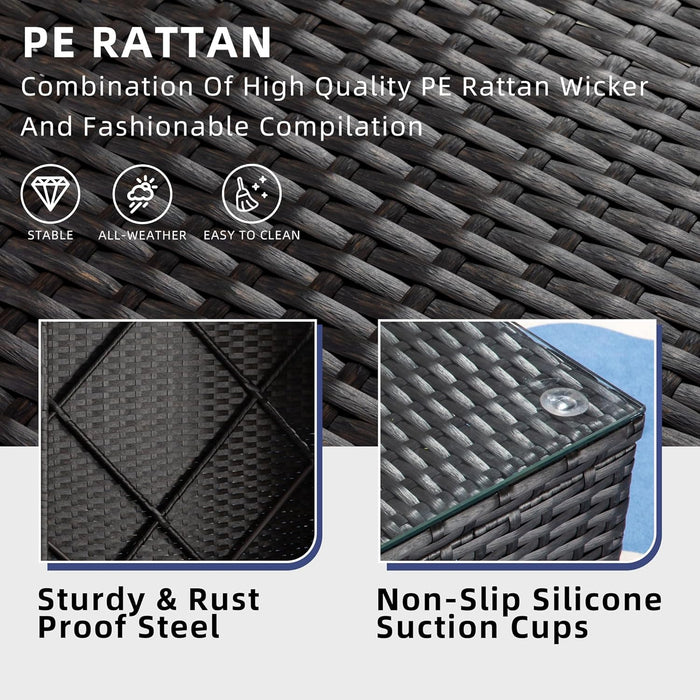 5 Piece Furniture, Small All-Weather Brown PE Wicker Outdoor Couch Sectional Patio Conversation Set Garden Patio Sofa W/Ottoman, Glass Table, Red