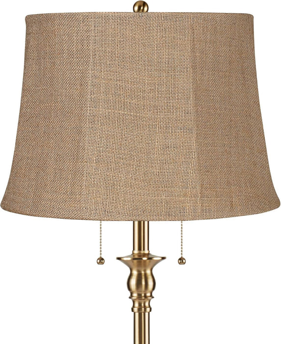 Dyna Traditional 58" Tall Standing Floor Lamp Skinny Pole Pull Chain Gold Antique Brass Finish Living Room Bedroom House Reading Office Home Decor Entryway Dining Natural Burlap Shade
