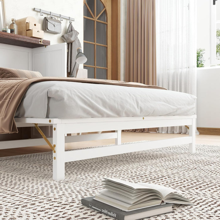 Full Size Murphy Bed W/Storage Drawer,Murphy Bed Cabinet W/ 2 USB Port & Power Outlets,Hidden Foldable Wall Bed Frame for Home Office,Apartment,Guest Room,White-Walnut