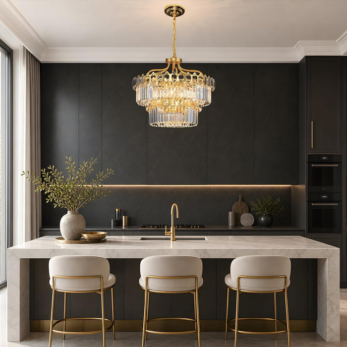 15-Light Modern Luxury Gold round Crystal Chandeliers for Dining Room 24"