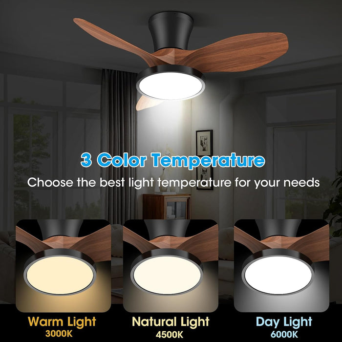 Quiet Ceiling Fan with LED Light DC Motor 32 Inch Large Air Volume Remote Control Walnut for Kitchen Bedroom Dining Room Patio