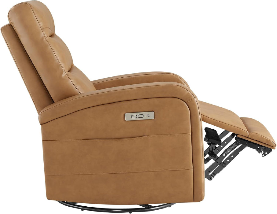Power Swivel Recliner Chair, Faux Leather Recliner 270° Rotation Modern Nursery Glider, Ergonomic Armrest & Side Storage Pocket, Comfortable Armchair for Living Room Bedroom & Nursery
