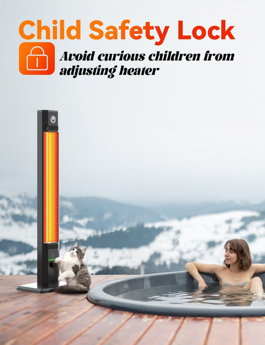 42INCH Outdoor Heater, 9Heat Levels&Timer, Child Safety Lock, IP65 Waterproof Garage Heater, 1500W Infrared Heating Patio Heater, Tip-Over&Overheat Protection, outside Heaters for Patio Electric