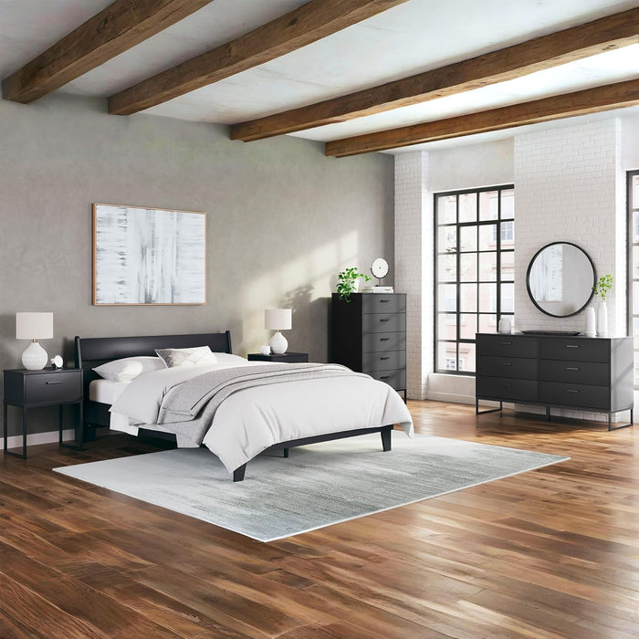 Socalle Modern 5 Drawer Chest with Safety Stop and Metal Legs for Bedroom, Black