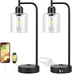 Industrial Touch Table Lamps for Bedrooms Set of 2 - 3-Way Dimmable Lamps with USB C+A Ports and Outlet, Black Bedside Lamps with Seeded Clear Glass Shade for Living Room, Desk Lamps for Home Office