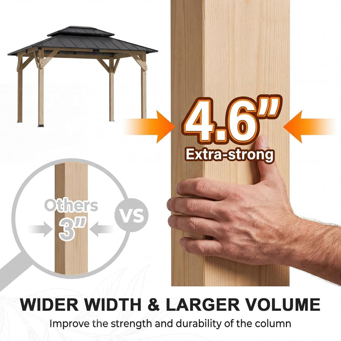 12' X 16' Wooden Gazebo,Patio Hardtop Gazebo Wood,Diy Color Permanent Pavilion with Galvanized Steel Double Metal Roof for Backyard, Deck(Windproof, Snow-Load Bearing, Waterproof, Rustproof)