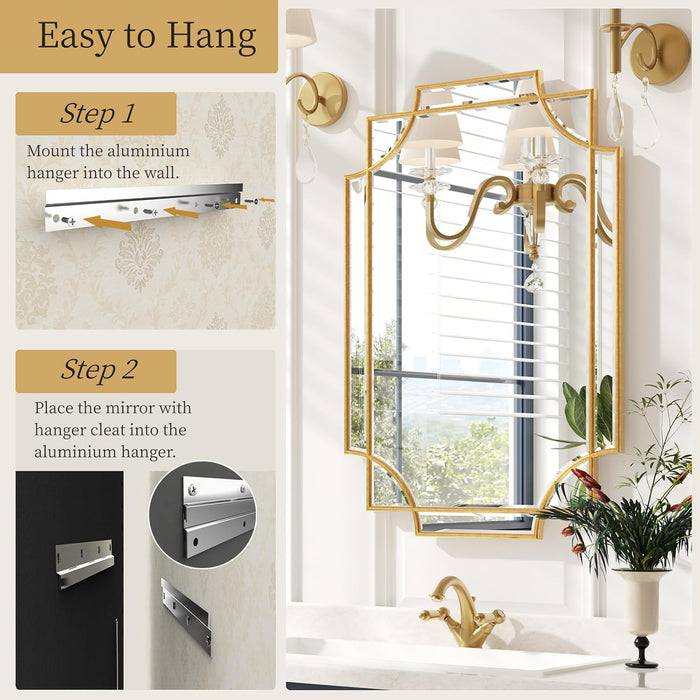 24"X36" Gold Foil Scalloped Edge Decorative Vanity Wall Mirror