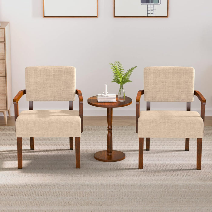 Beige Oversized Accent Armchairs With Walnut Table