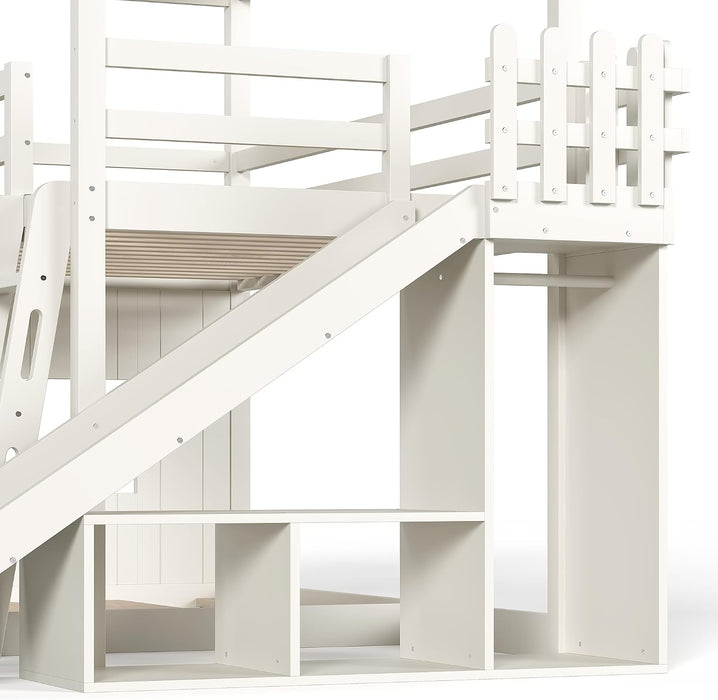 NaturalPineDurable TwinOverFull BunkBed WithSlide StorageChest Playhouse Framework