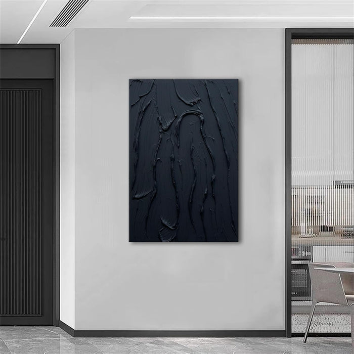 Hand Painted Pure Black Wall Art Minimalist Oil Painting 24X36 Inches Vertical Thick Textured Wall Art Home Office Decoration