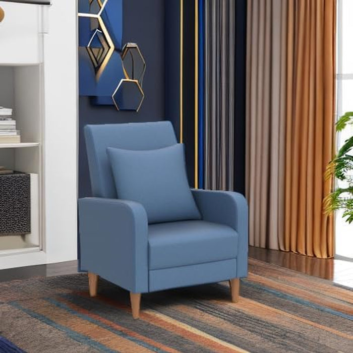 Modern Upholstered Accent Chair Armchair with Pillow, Fabric Reading Living Room Side Chair,Single Sofa with Lounge Seat and Wood Legs, Blue