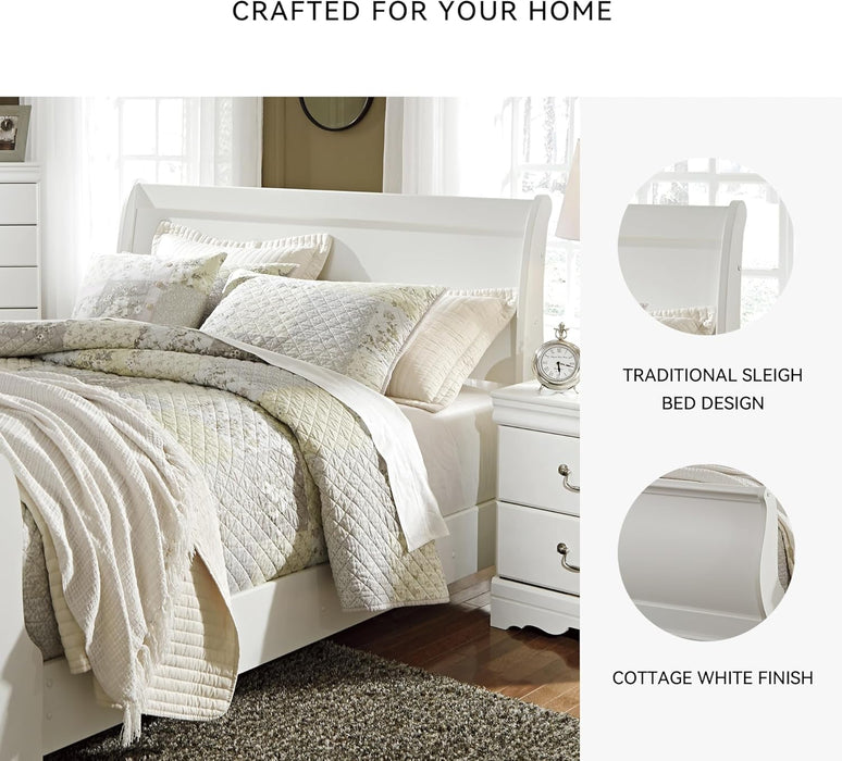 Signature Design by Ashley Anarasia Traditional Queen Sleigh Bed with Metal Slats, Foundation or Box Spring Needed, White