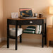 Corner Desk, Writing Corner Computer Table with Drawer for Small Space, Wood Makeup Vanity Desk, Small Corner Desk with Shelves, Office Study Workstation (Brown)