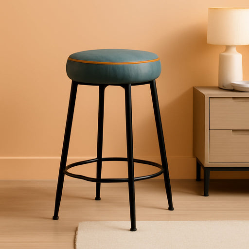 Counter Height Bar Stools Set of 2,26.3" H Backless Barstools, Mid Century Modern Bar Stools for Kitchen Island,Faux Leather,Metal Base, Grayish Blue