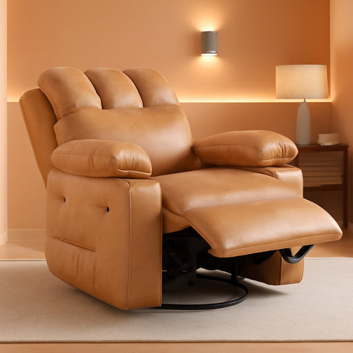 Leather Recliner Chair, Manual Recliner W/Comfortable Arms and Cup Holders for Living Room CF8011 - Cognac, Medium