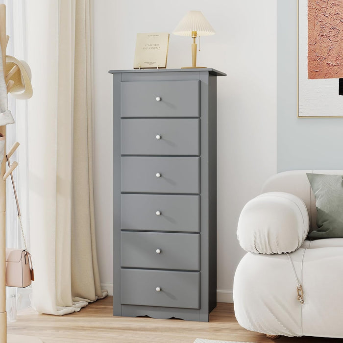 6-Drawer Dresser for Bedroom, Wooden Chest of Drawers W/Metal Handles & Large Capacity, 16" D X 23" W X 53.5" H Clothes Organizer, Modern Tall Dresser for Bedroom, Entryway, Living Room