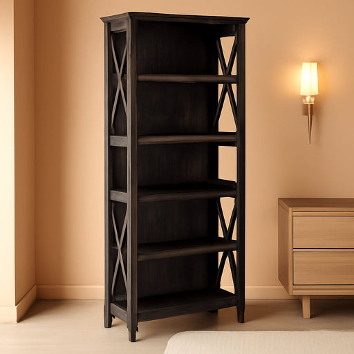 Bush Furniture Tall 5 Shelf Bookcase for Living Room or Home Office, Large Bookshelf, Modern Farmhouse Style, Key West Collection, Dark Gray Hickory