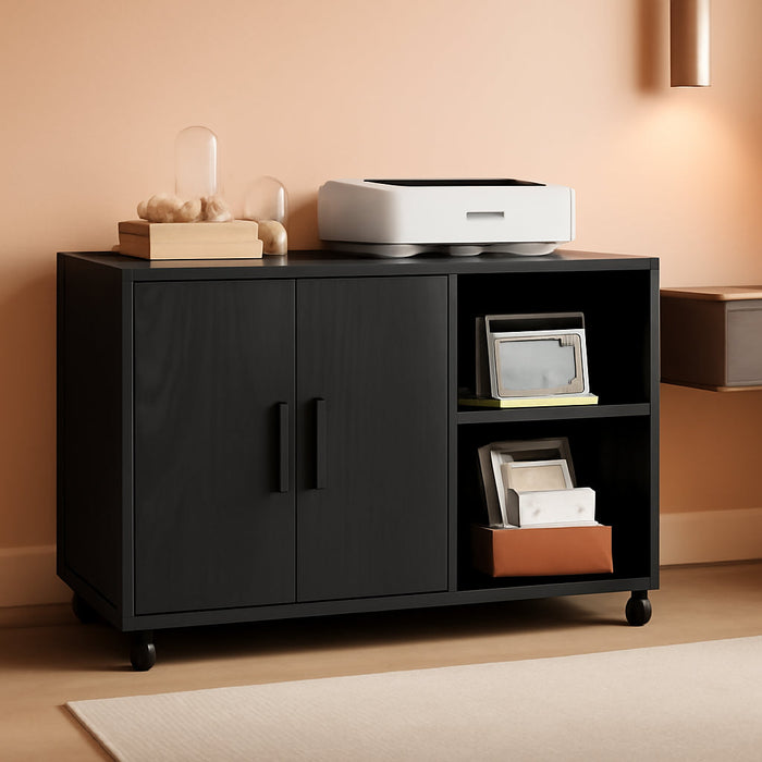 Office File Cabinet, Rolling Printer Stand, Black