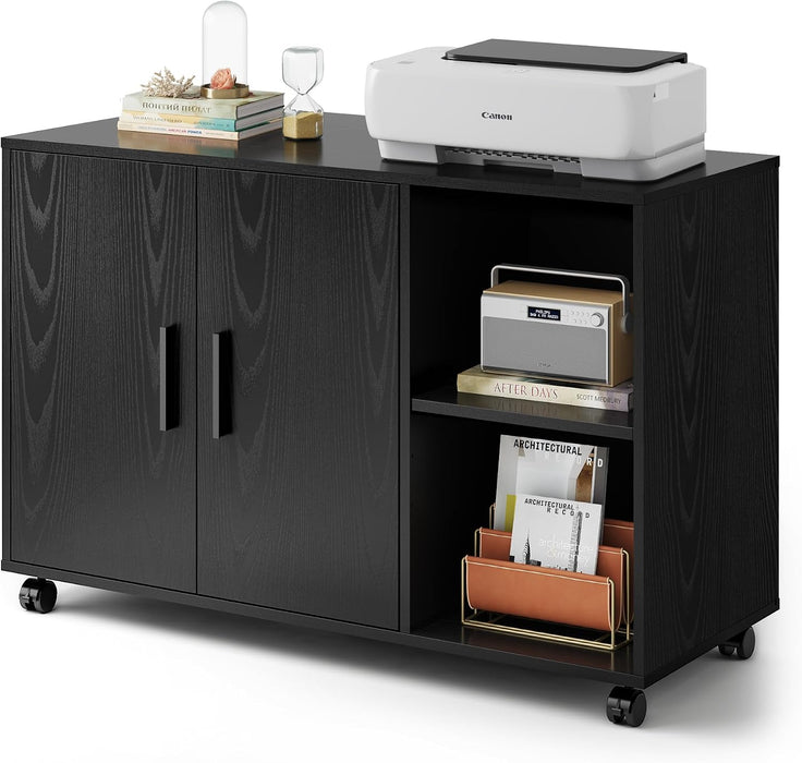 Office File Cabinet, Rolling Printer Stand, Black