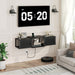 Farmhouse Floating TV Stand with Power Outlet, Wall Mounted Entertainment Center with Doors, Floating Media Console Cabinet with Storage, for Living Room, Bedroom, Black TVBK401E01