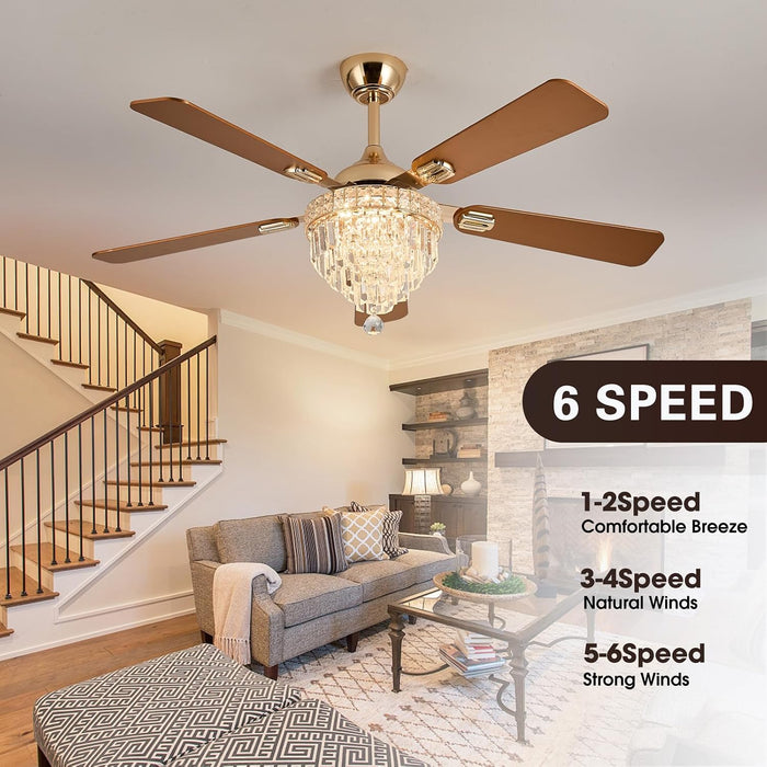 52" Crystal Chandelier Ceiling Fan with Lights - (Modern, Gold)