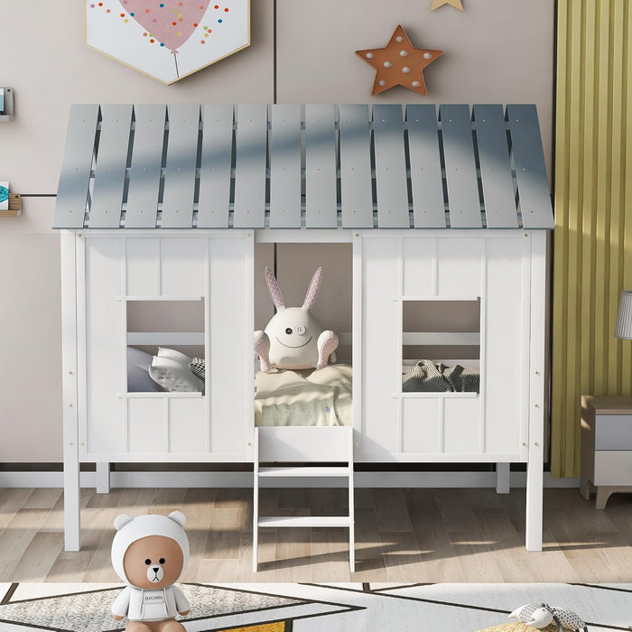 Twin Size White Loft Bed With Windows