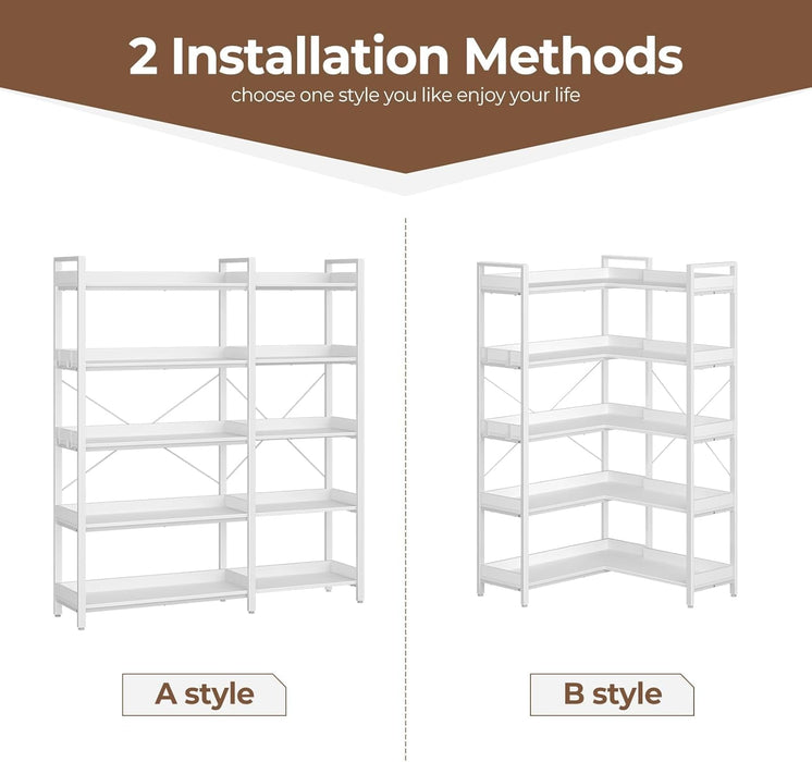 White Five Tier Corner Bookshelf Durable Construction