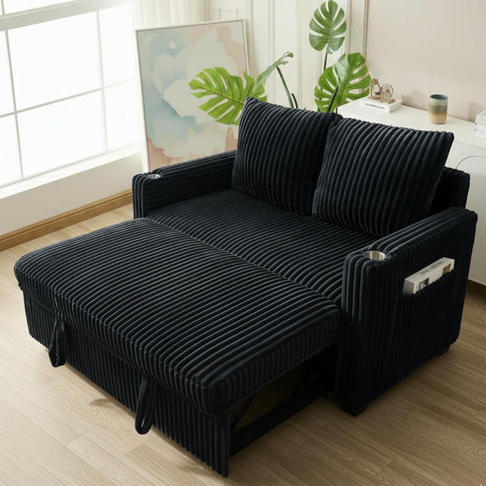 53 Inches Black CorduroyFabric SleeperSofa USBPort